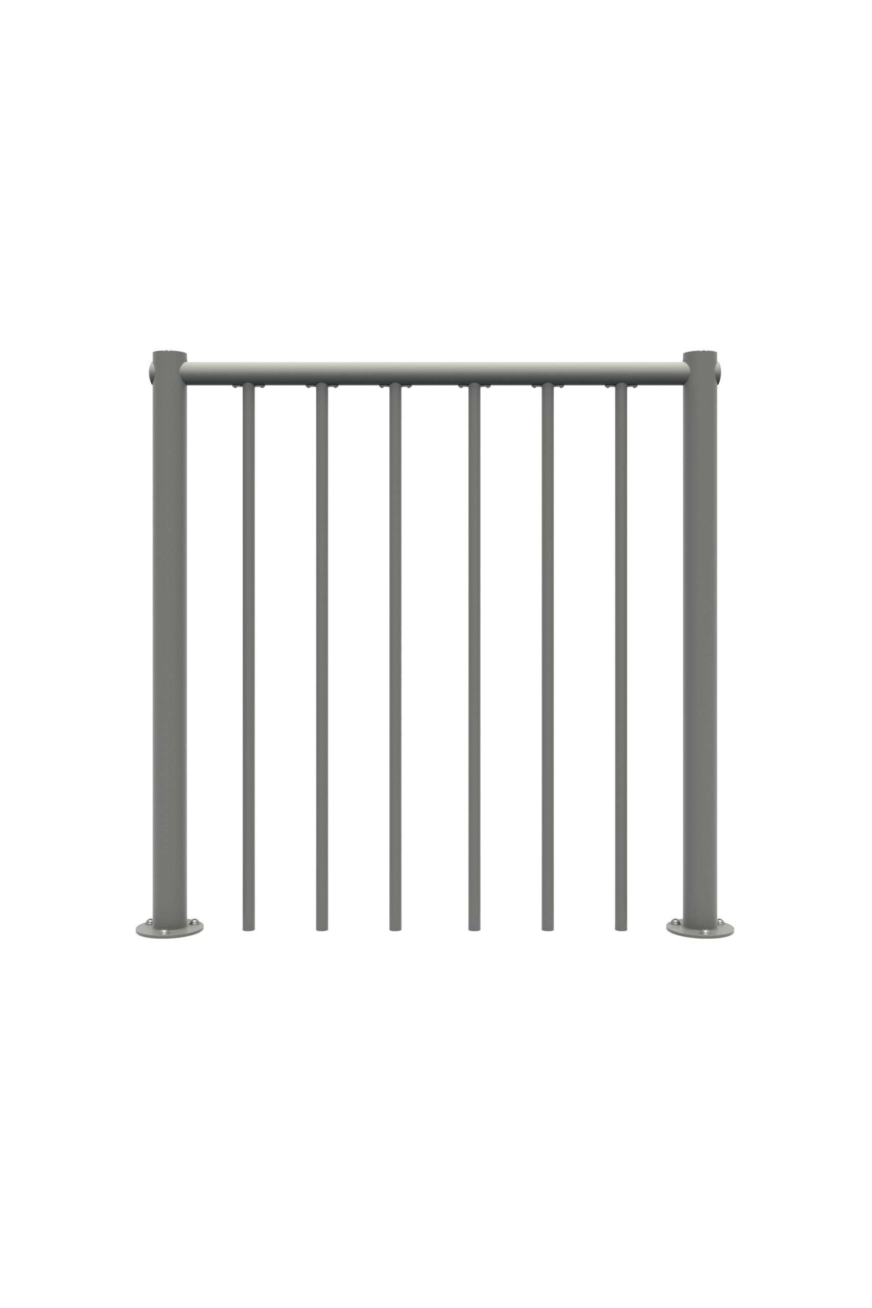 Parapet railing with vertical bars and PVC handrail