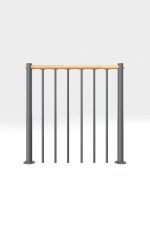 Parapet railing with vertical bars and wooden handrail straight