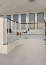 Parapet railing with vertical bars and wooden handrail round - Image 3