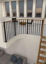 Parapet railing with vertical bars and wooden handrail round - Image 2